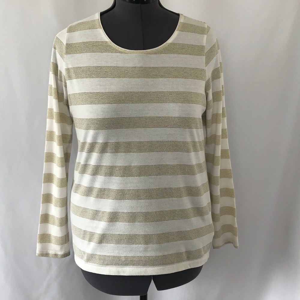 *4/$20* Kim Rogers Cream & Gold Stripe Blouse Top